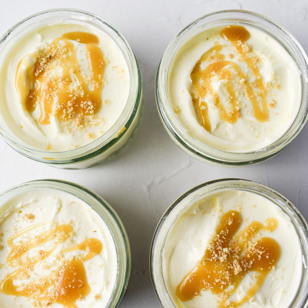 salted caramel cheesecakes in ramekins