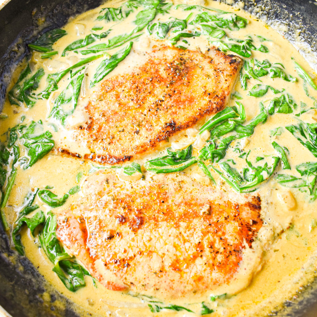 creamy pork loin and spinach
