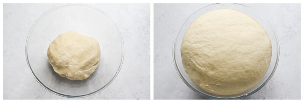 Dough before and after rising from yeast,