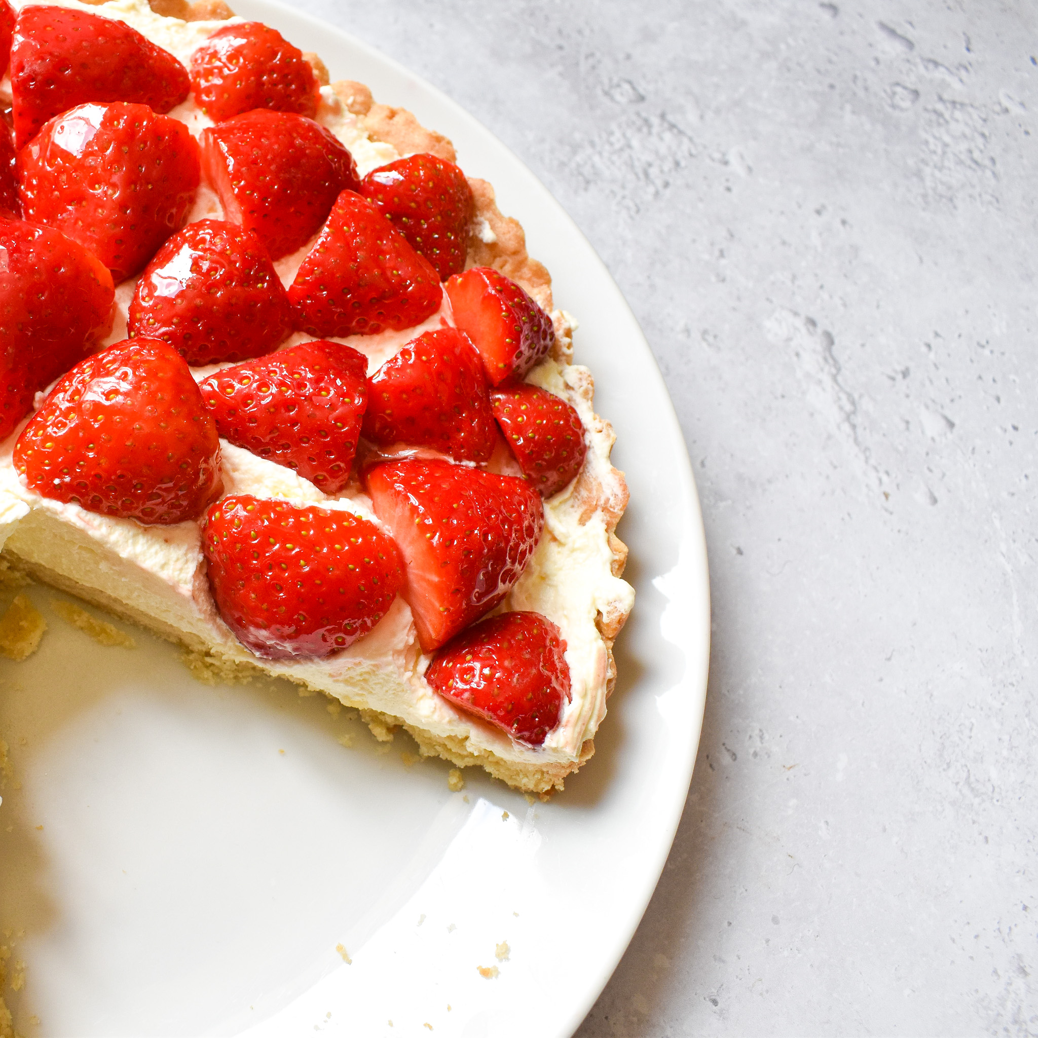 Strawberry cream tart on plate
