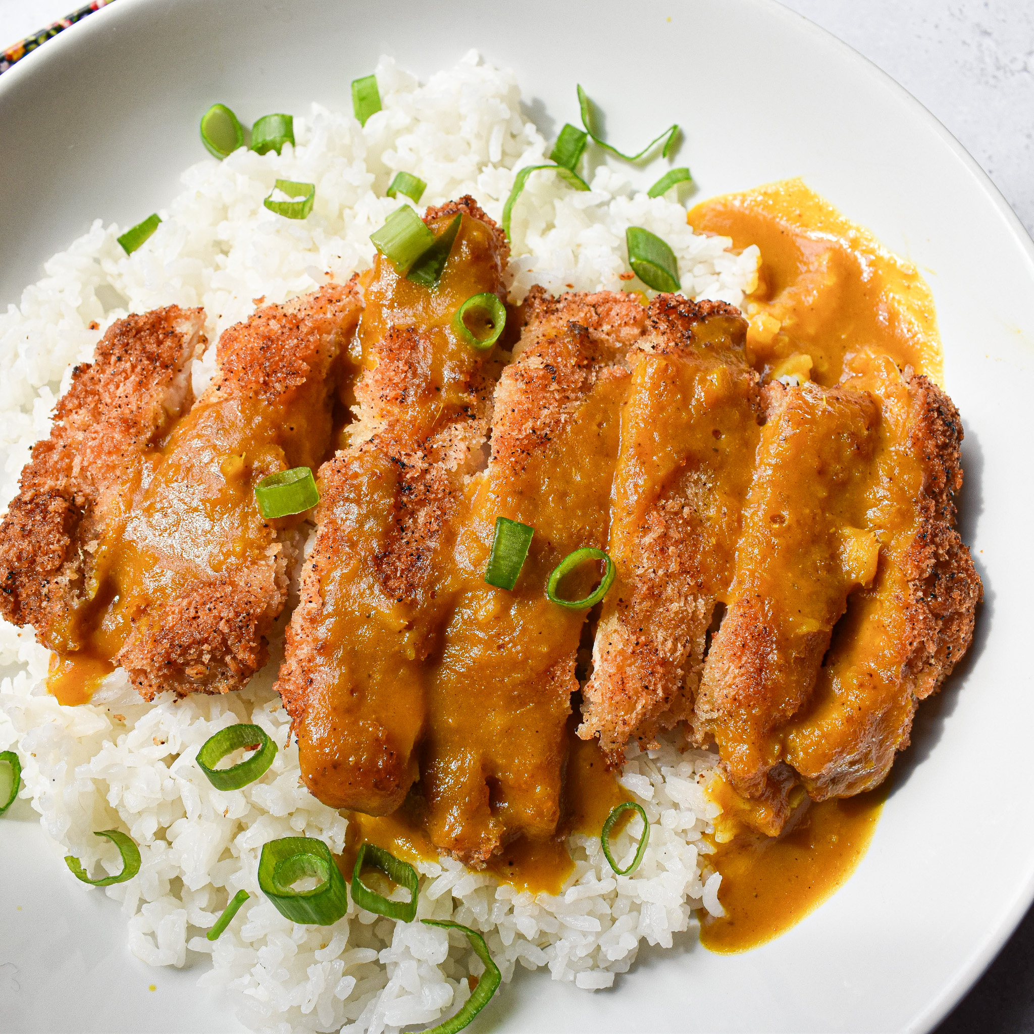 Katsu chicken and curry sauce and rice.