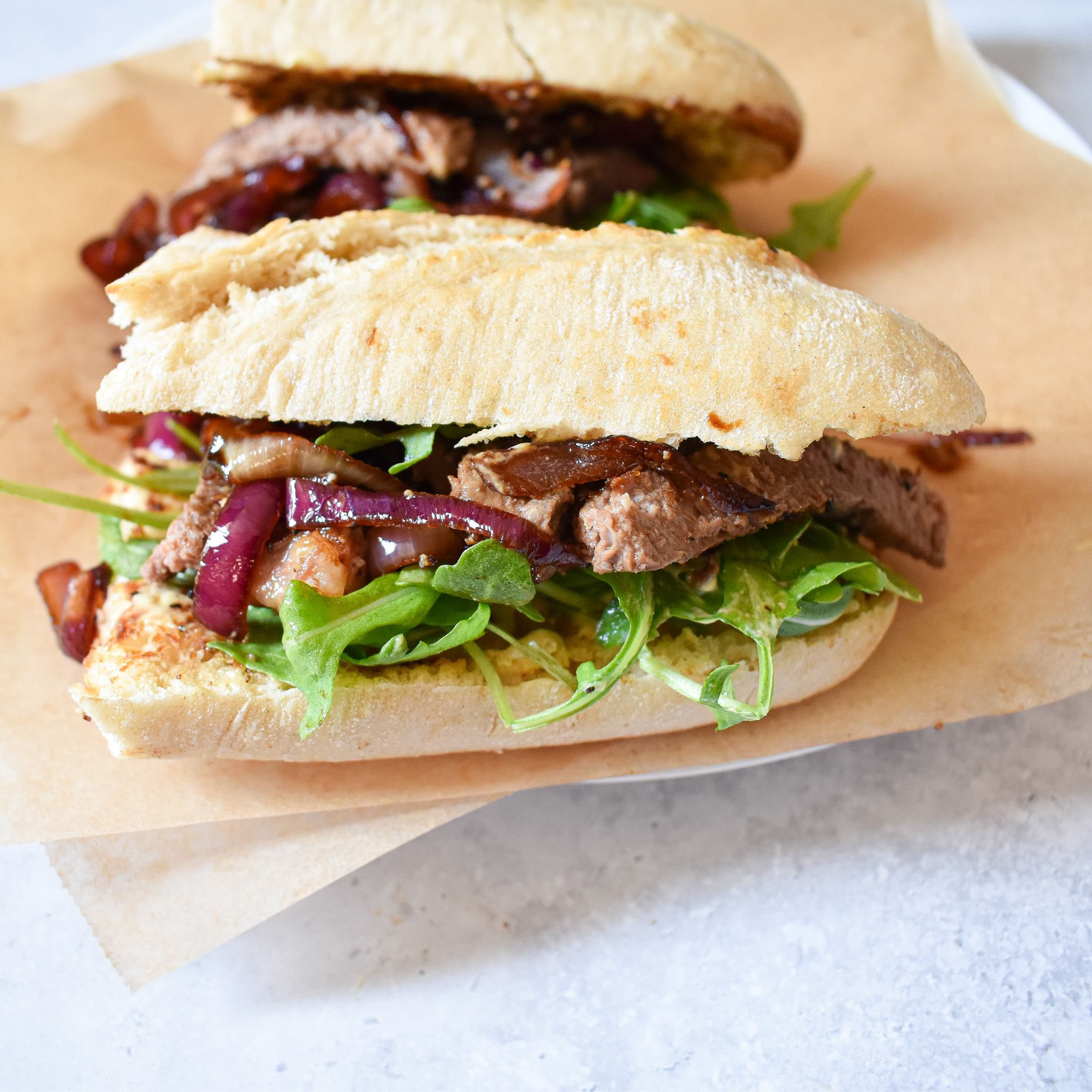 Sirloin Steak Sandwich with Caramelised Onions