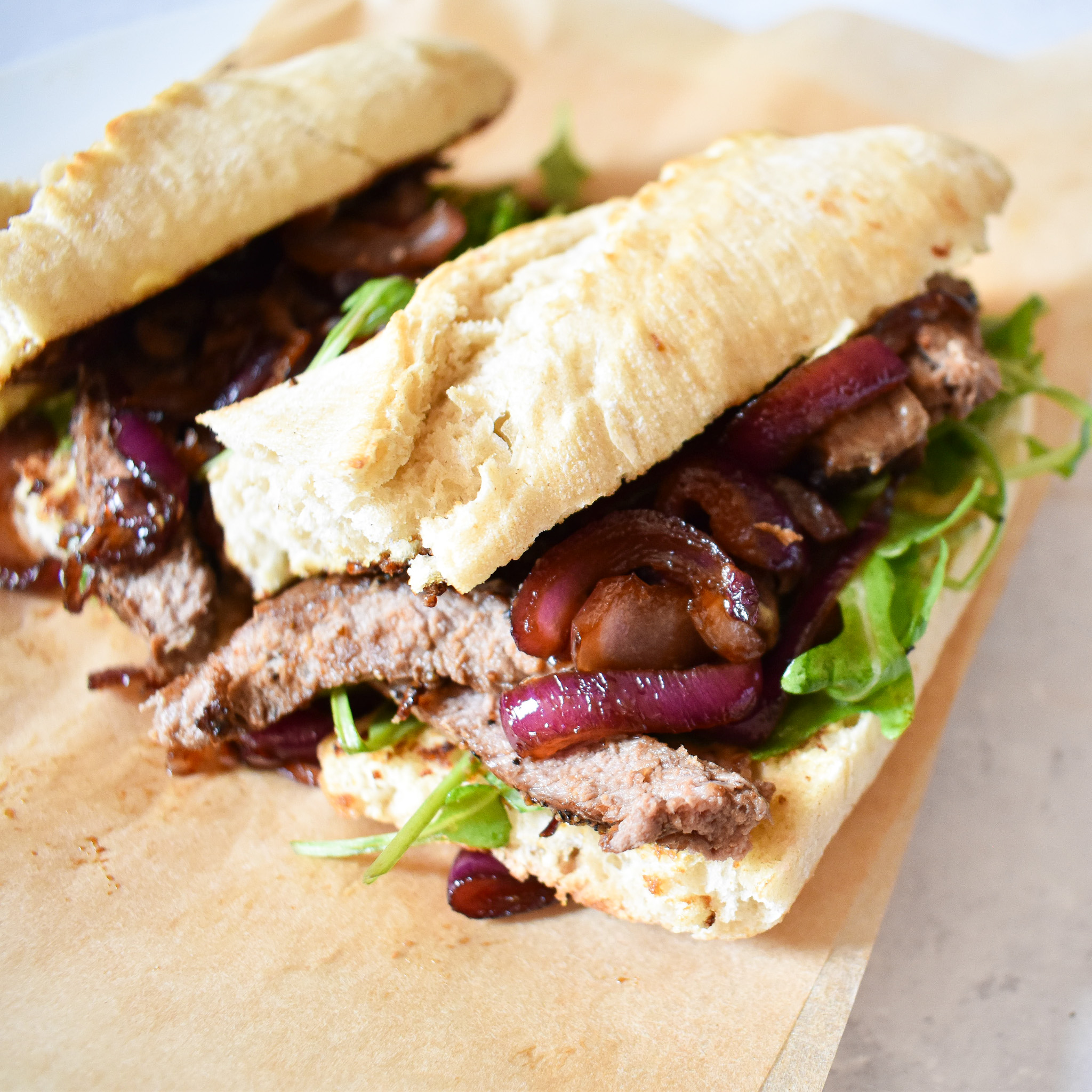 Sirloin Steak Sandwich with Caramelised Onions