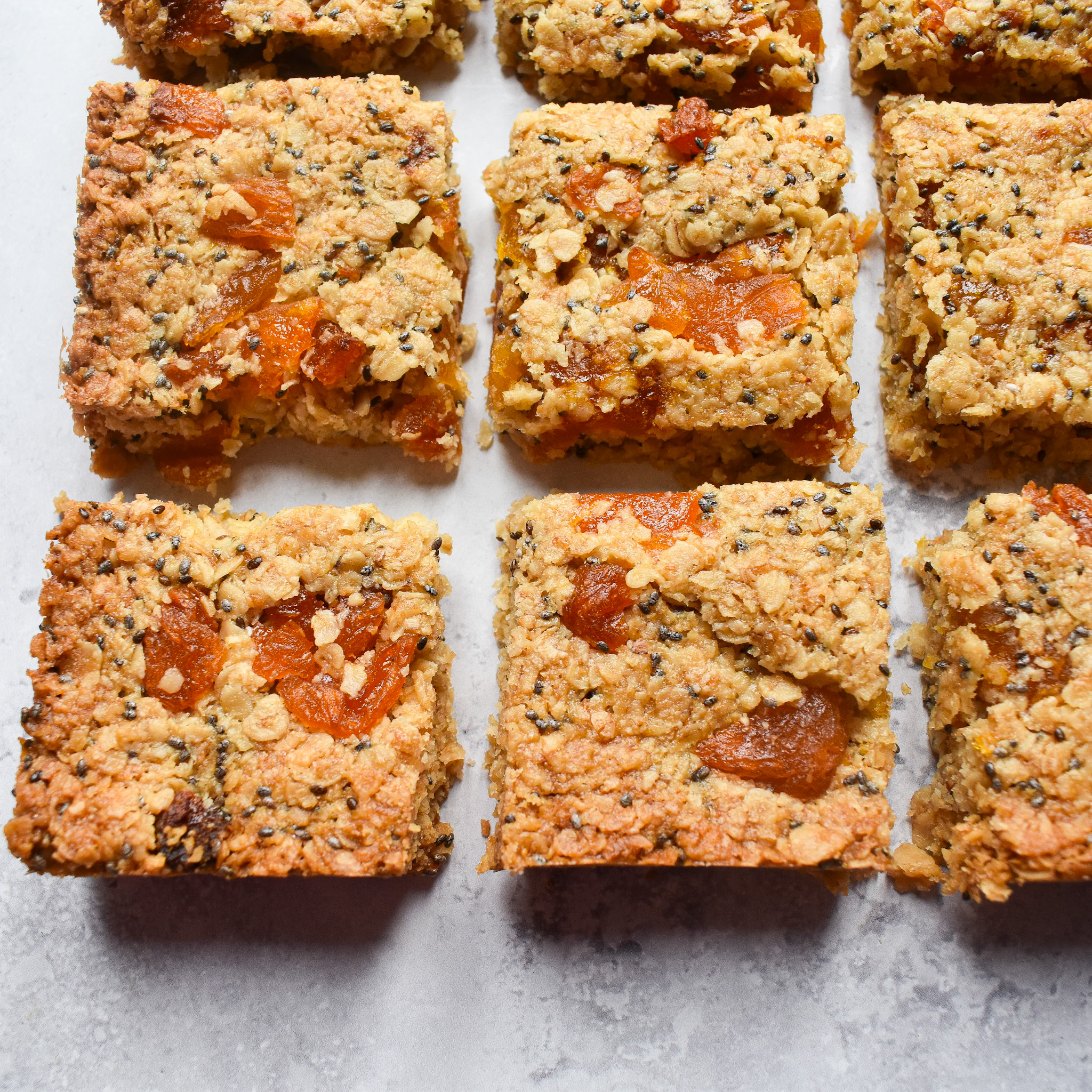Apricot flapjack oat bars sqaures.