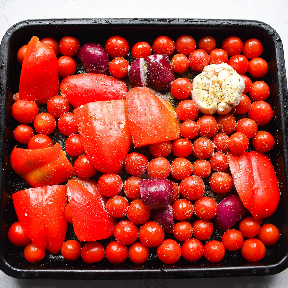 tomatoes in roasting pan